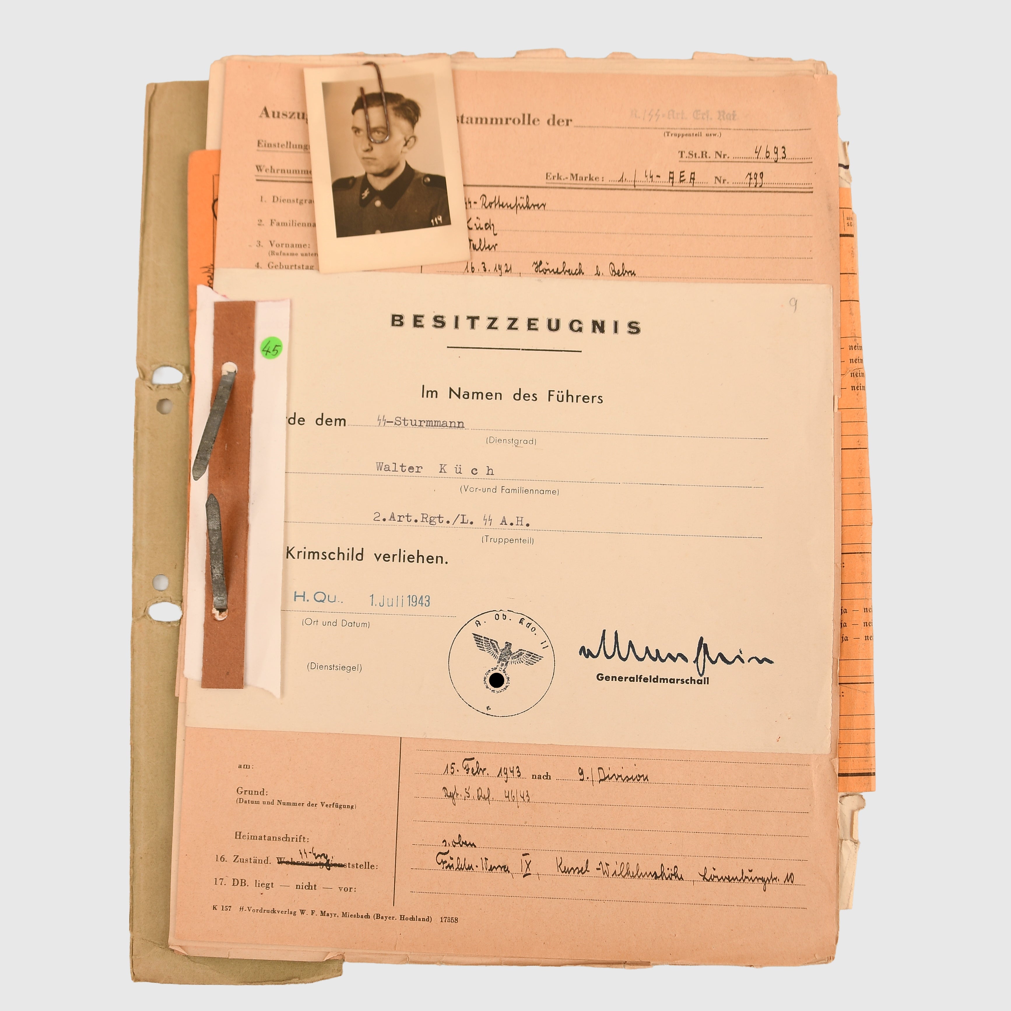GERMAN WWII LEIBSTANDARTE ADOLF HITLER COMPLETE FILE – Regimentals