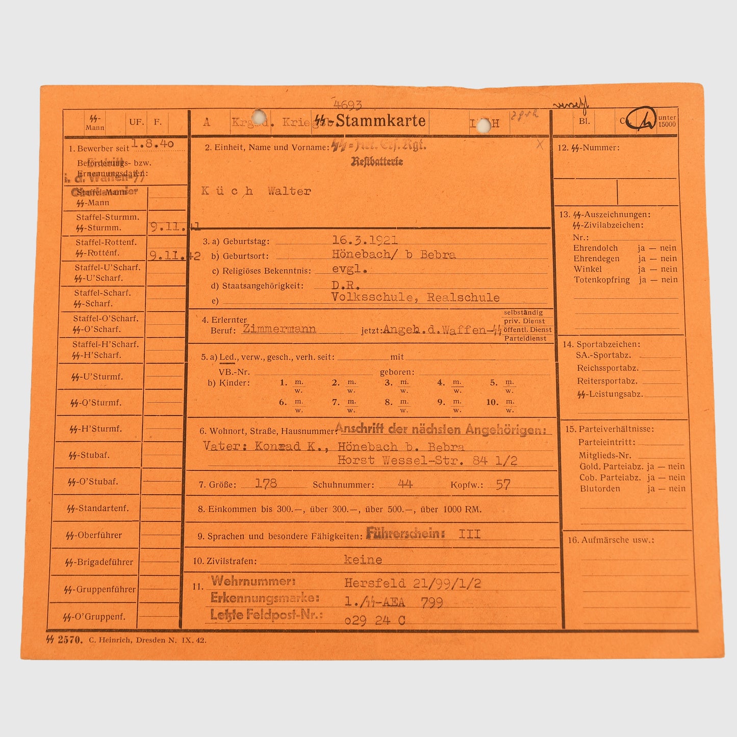 German WWII Leibstandarte Adolf Hitler Complete File