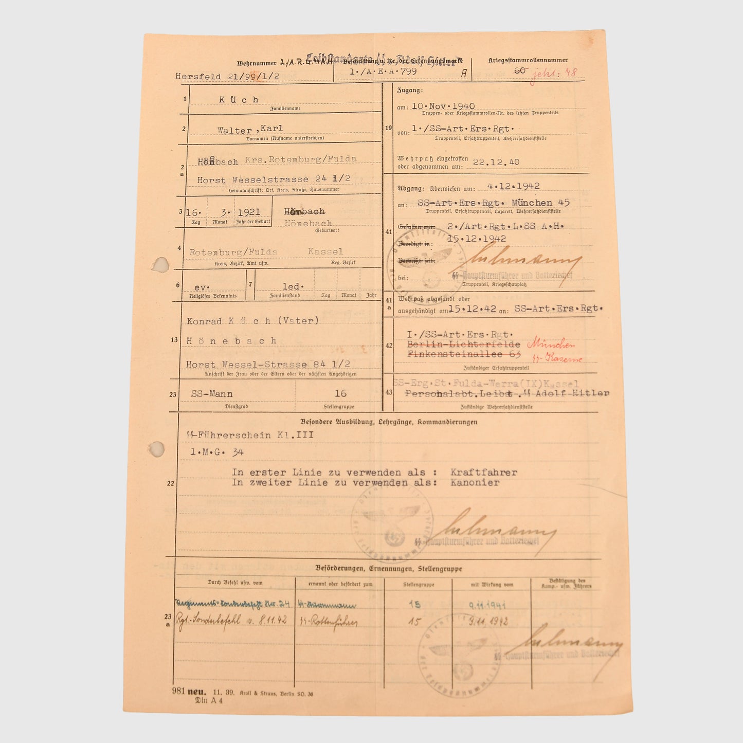 German WWII Leibstandarte Adolf Hitler Complete File