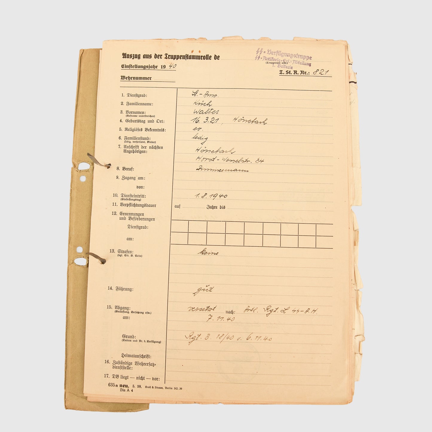German WWII Leibstandarte Adolf Hitler Complete File