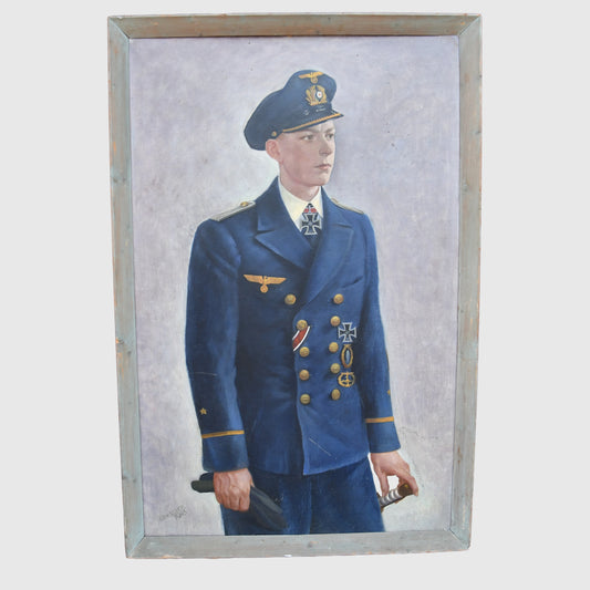 German WWII Kriegsmarine Submariners Knights Cross Oil Painting
