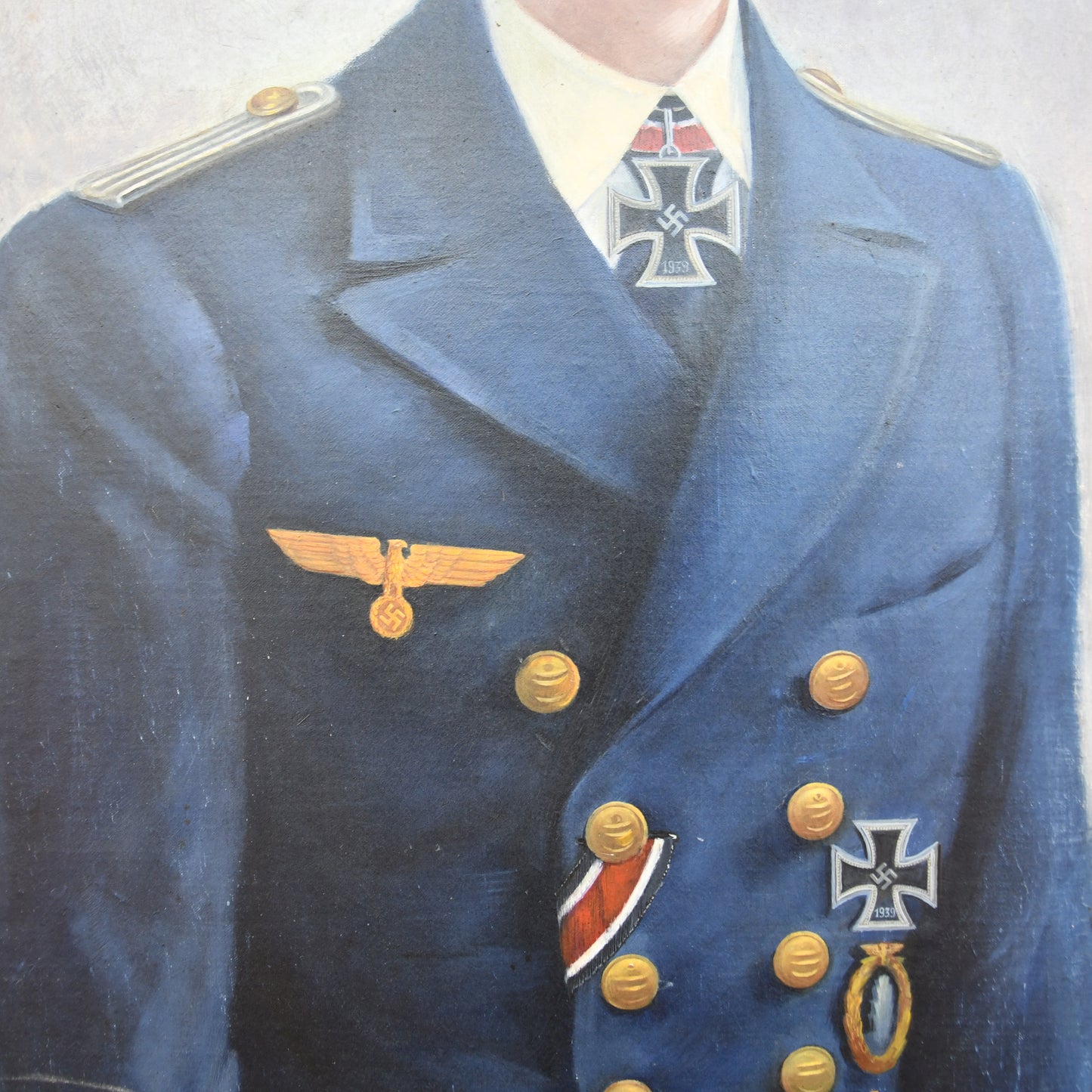 German WWII Kriegsmarine Submariners Knights Cross Oil Painting