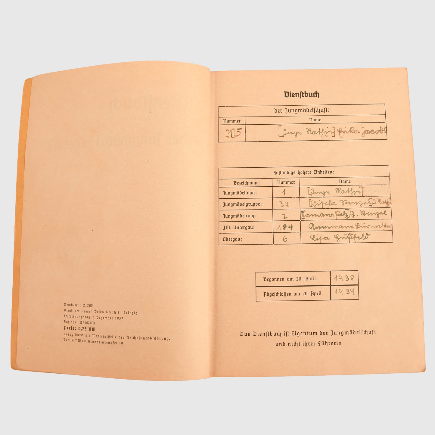 German WWII Hitler Youth Paperwork