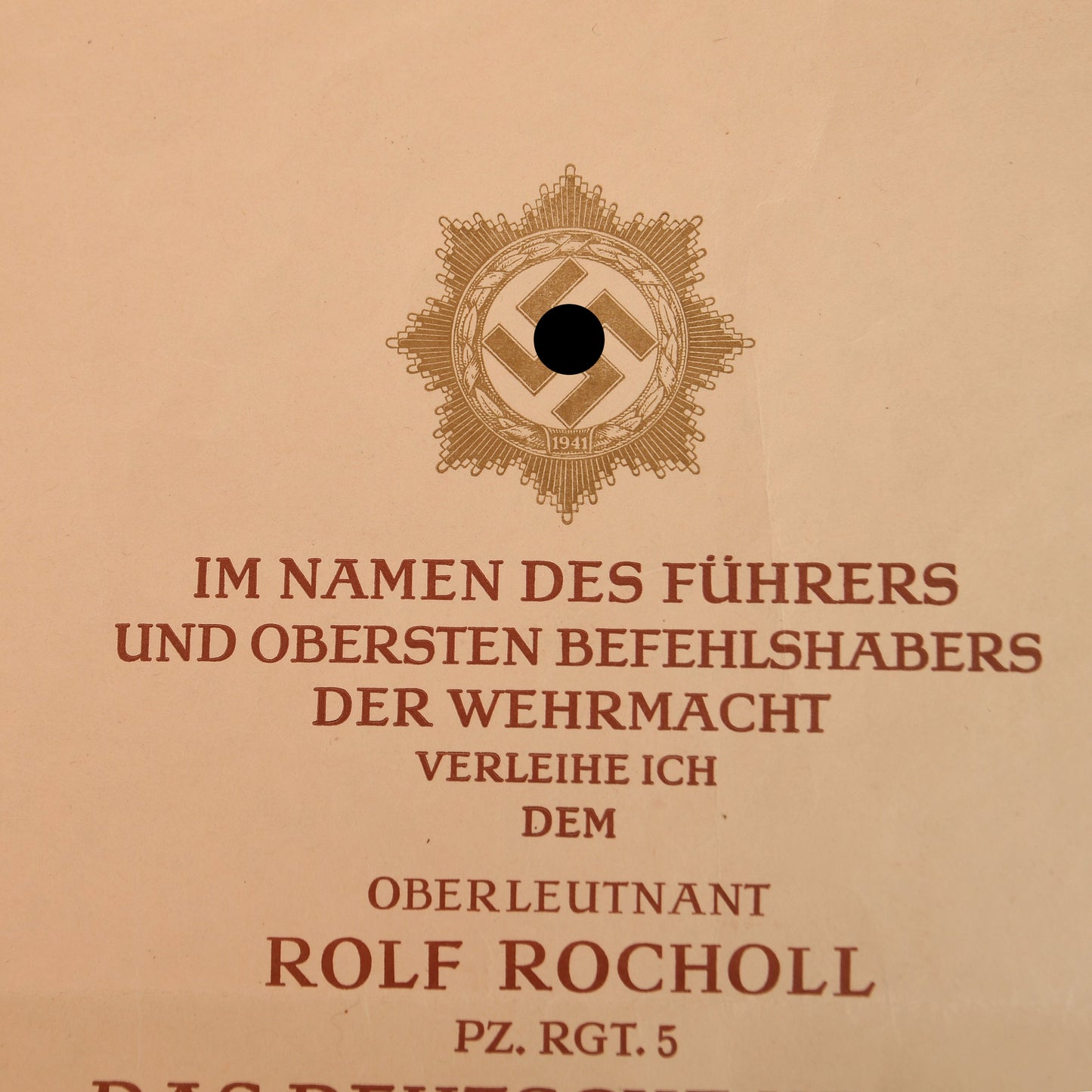 German WWII German Cross in Gold Citation