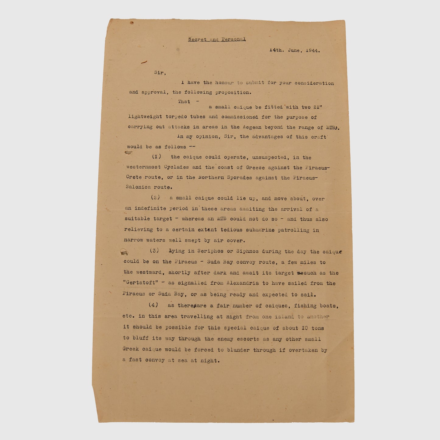 British WWII Secret Aegean Special Boat Service Documents