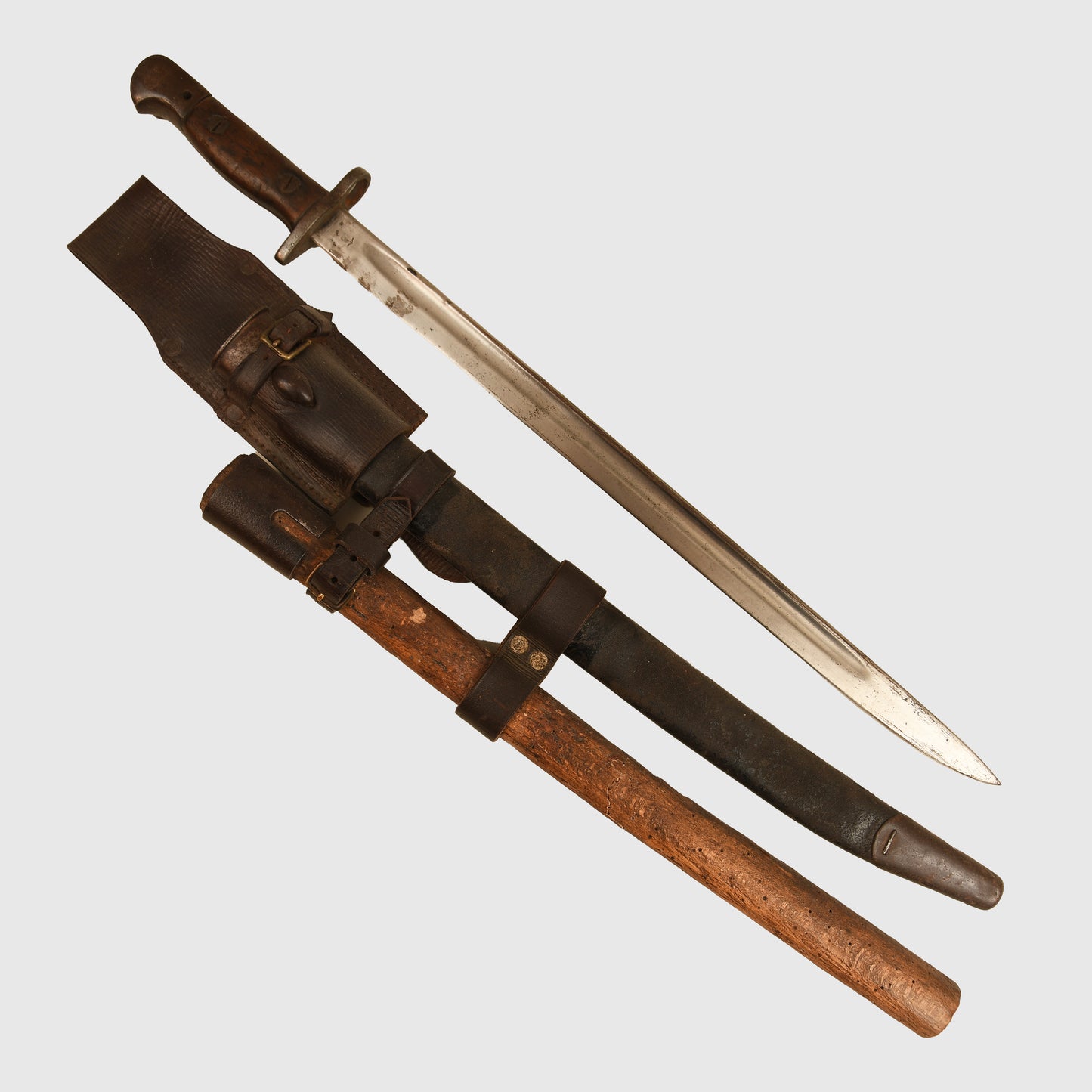 British WWI 1907 Sword Bayonet with 1914 Frog and Leather Helve Stick Holder
