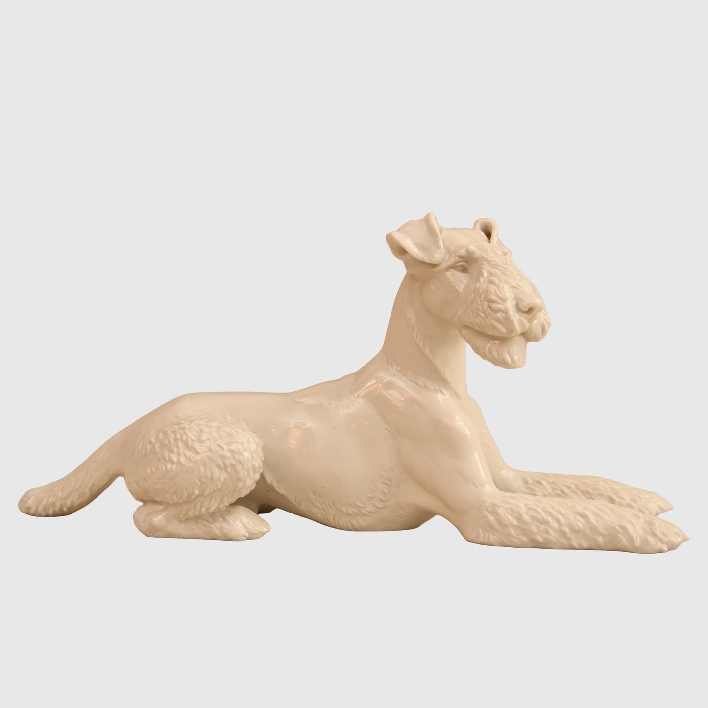 German WWII White Porcelain Allach Lying Down Fox Terrier