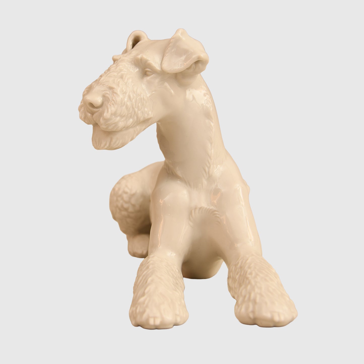 German WWII White Porcelain Allach Lying Down Fox Terrier
