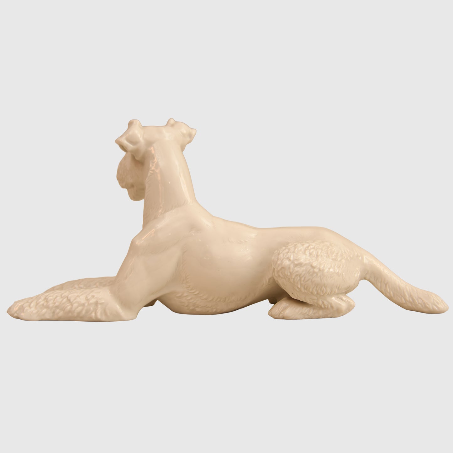 German WWII White Porcelain Allach Lying Down Fox Terrier