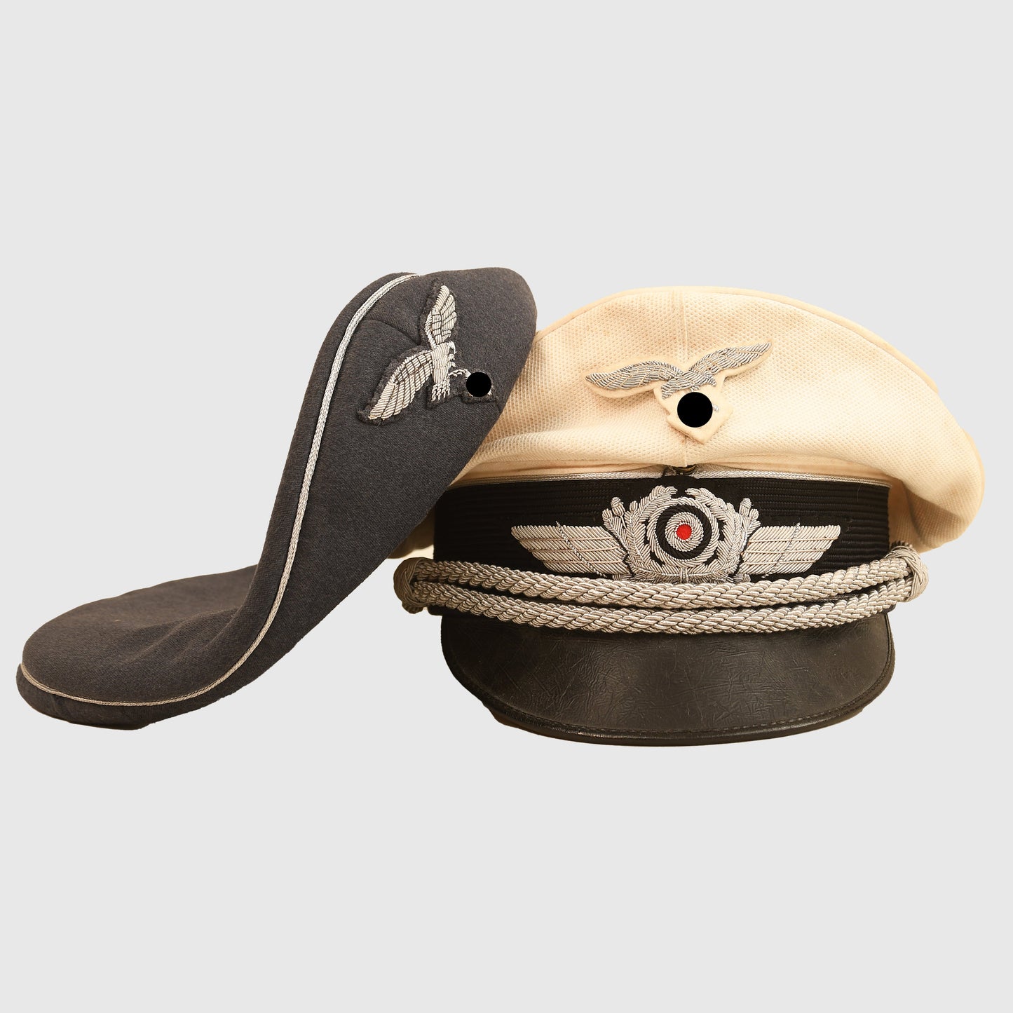 German WWII Luftwaffe Officers Visor Cap, White and Blue Covers