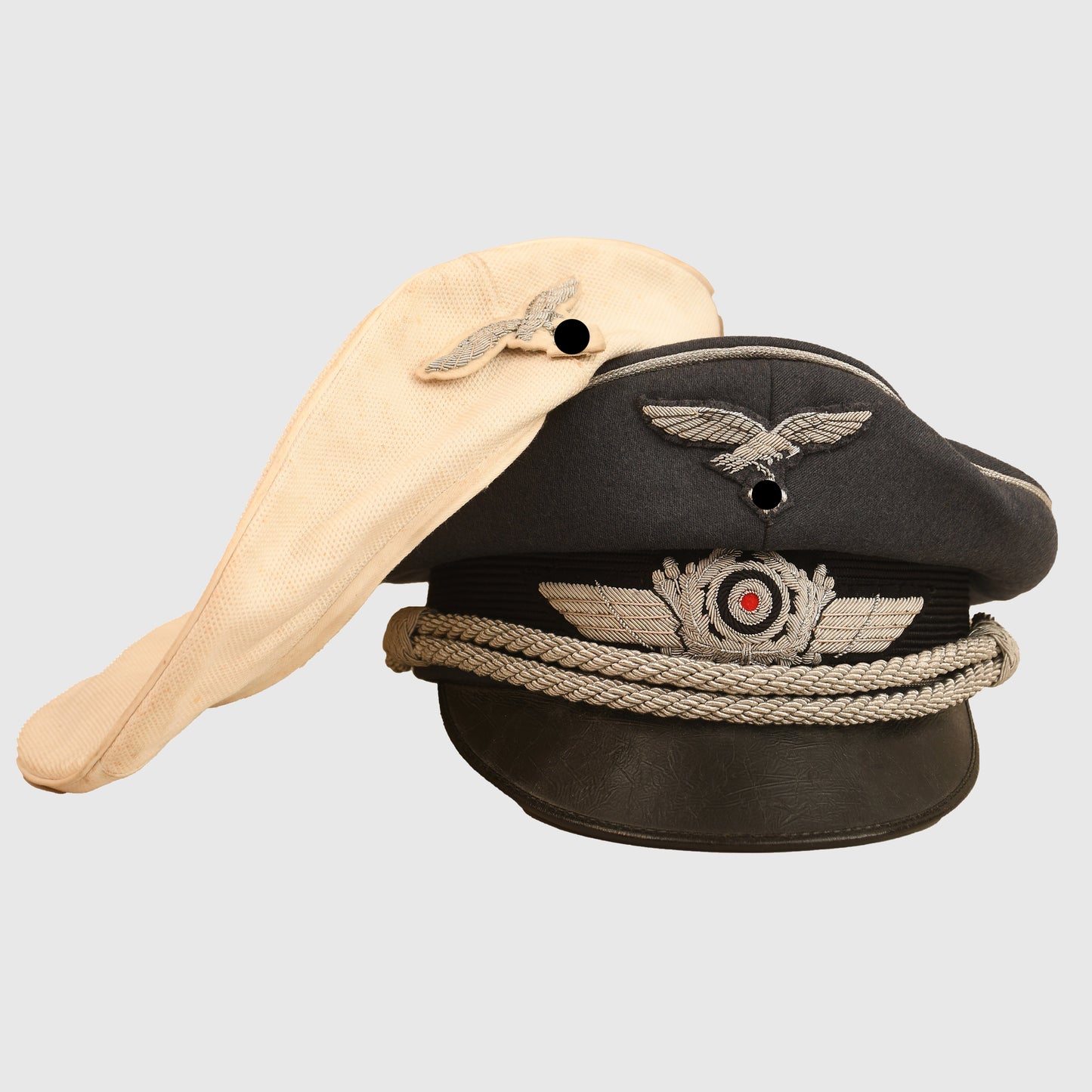German WWII Luftwaffe Officers Visor Cap, White and Blue Covers