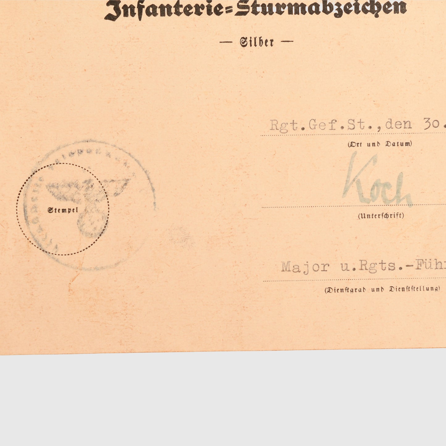 GERMAN WWII WOUND BADGE IN SILVER CITATION FOR REGIMENT HOCH-UND.DEUTSCHMEISTER