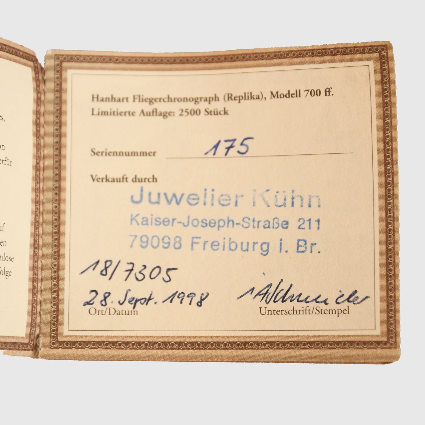 German WWII Hanhart Aviator’s Watch – 1998 Limited Edition Replika