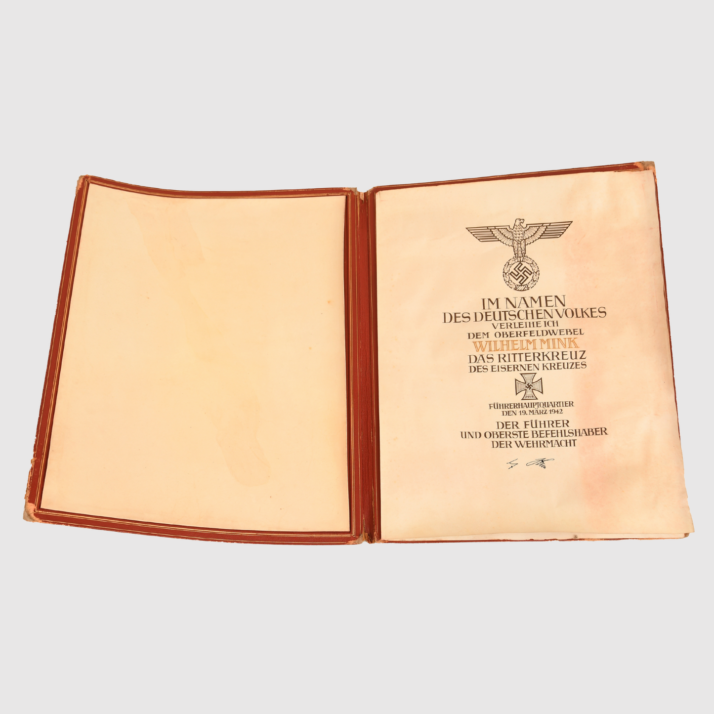German WWII Knight's Cross to the Iron Cross Citation