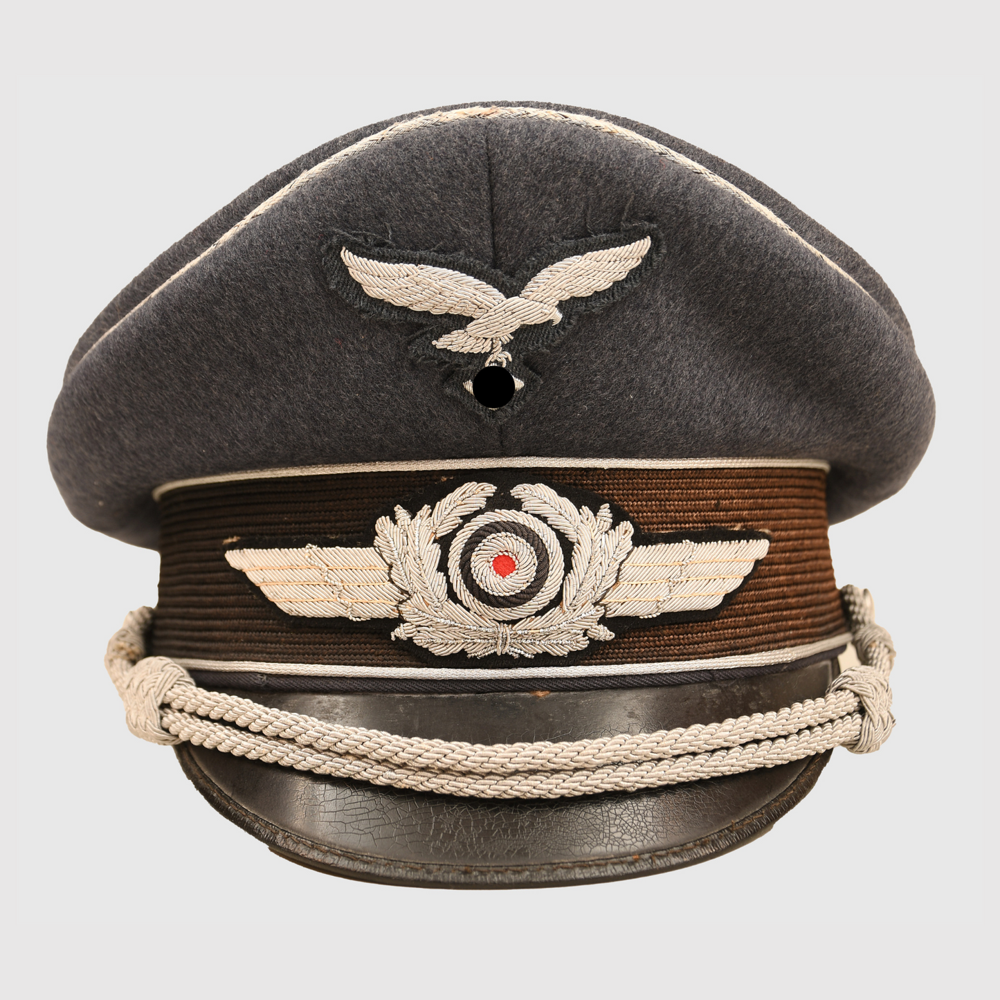 German WWII Luftwaffe Officers Visor Cap with Parade Belt - Erel Marked
