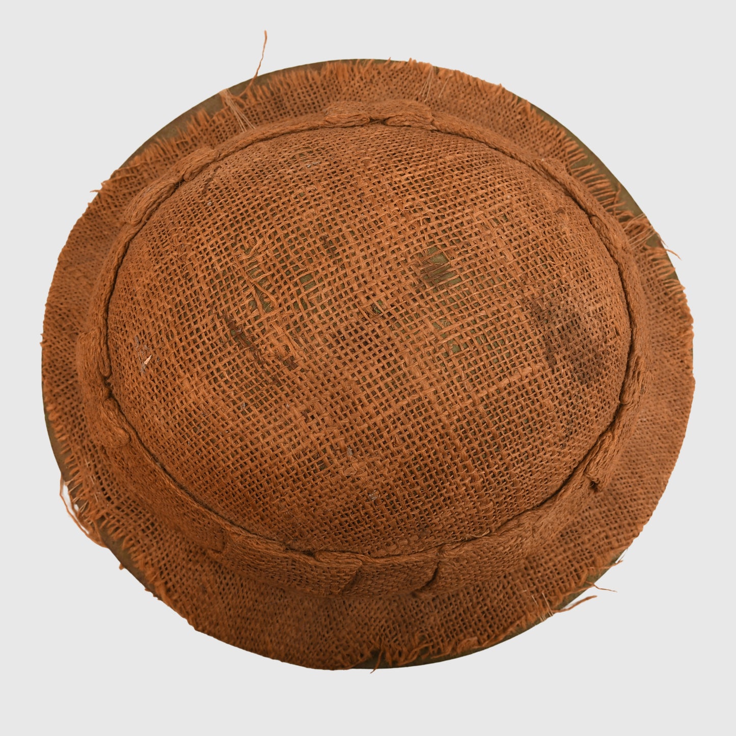 BRITISH WWI 1ST PATTERN BRODIE HELMET WITH A RARE TYPE OF SACKING COVER