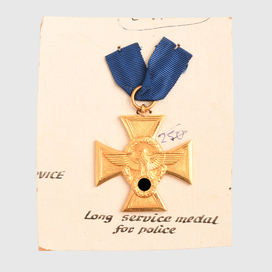 GERMAN WWII POLICE 18 YEAR LONG SERVICE MEDAL IN GILT ON CARD