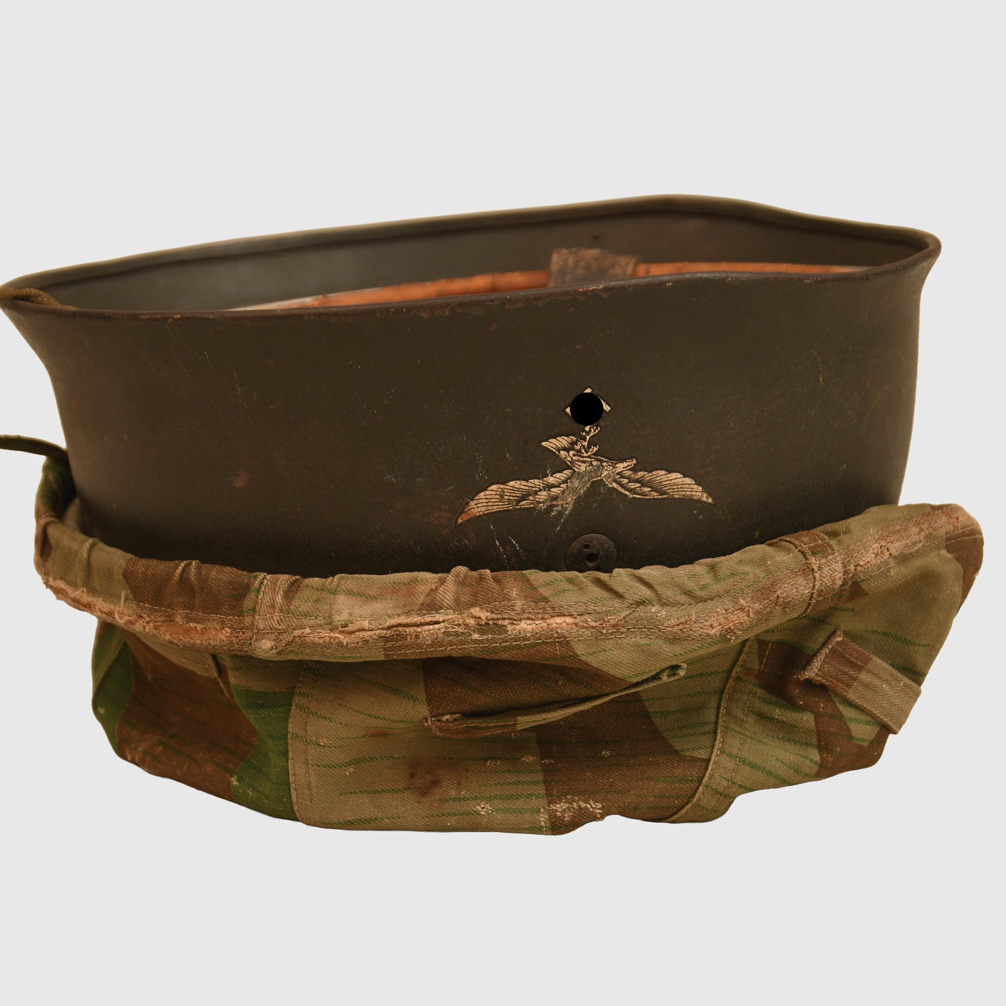 German WWII Luftwaffe Single Decal Paratrooper Helmet with Cloth Cover