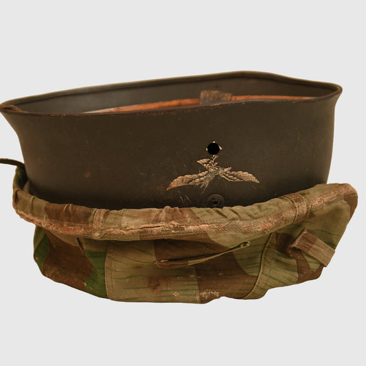 German WWII Luftwaffe Single Decal Paratrooper Helmet with Cloth Cover