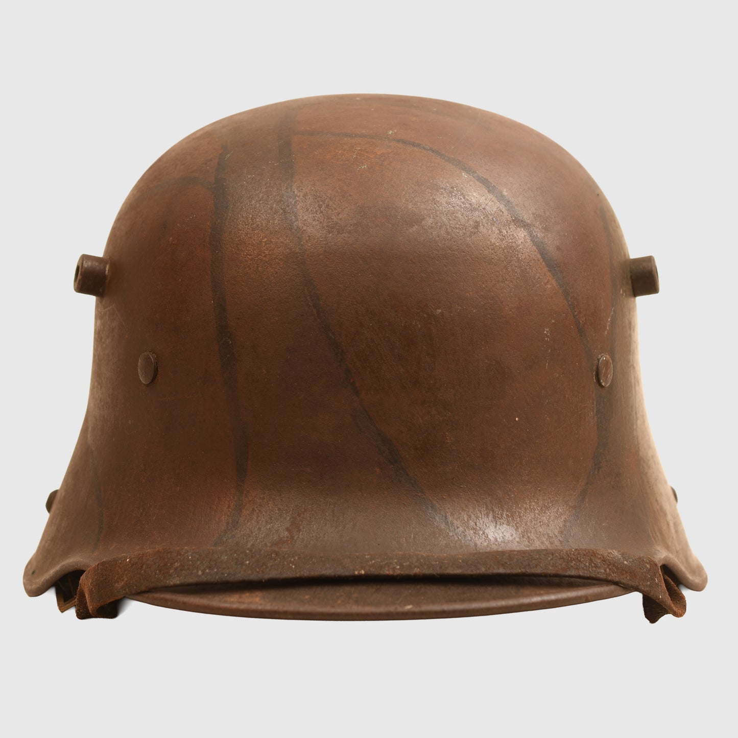 GERMAN WWI M.17 CAMOUFLAGE TRENCH HELMET WITH ORIGINAL CHINSTRAP AND LINER