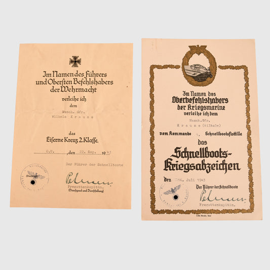 German WWII E-Boat Badge Document Grouping