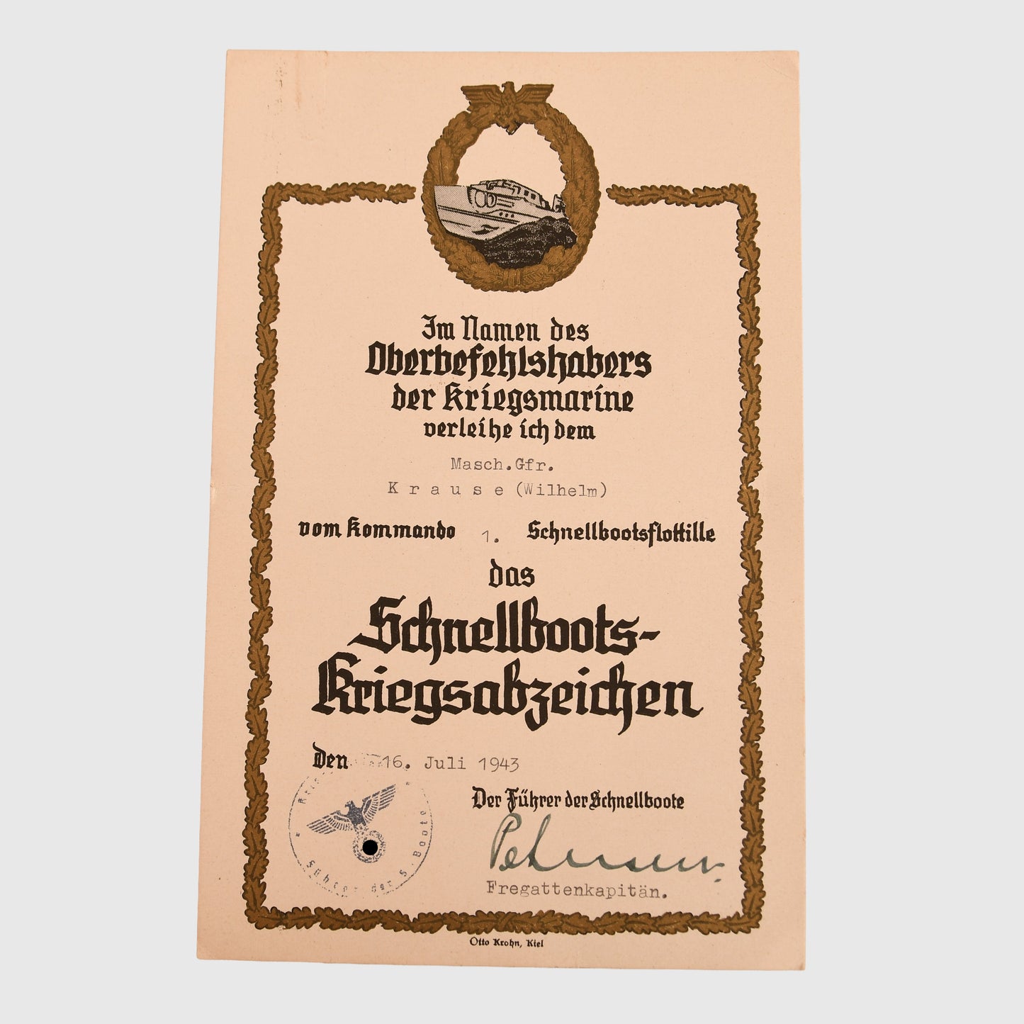 German WWII E-Boat Badge Document Grouping