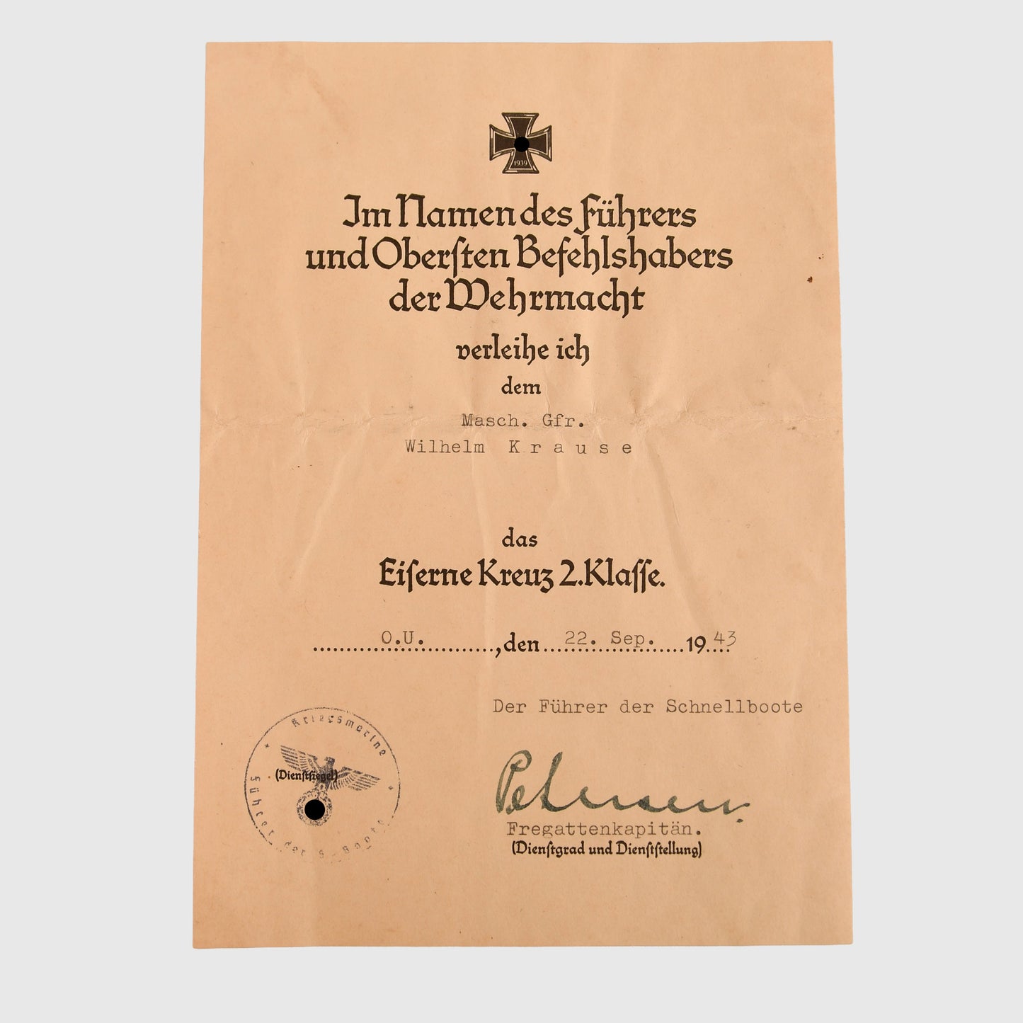 German WWII E-Boat Badge Document Grouping