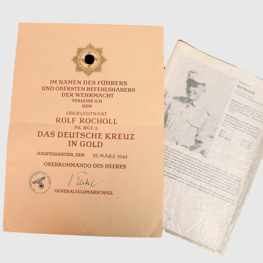 German WWII German Cross in Gold Citation