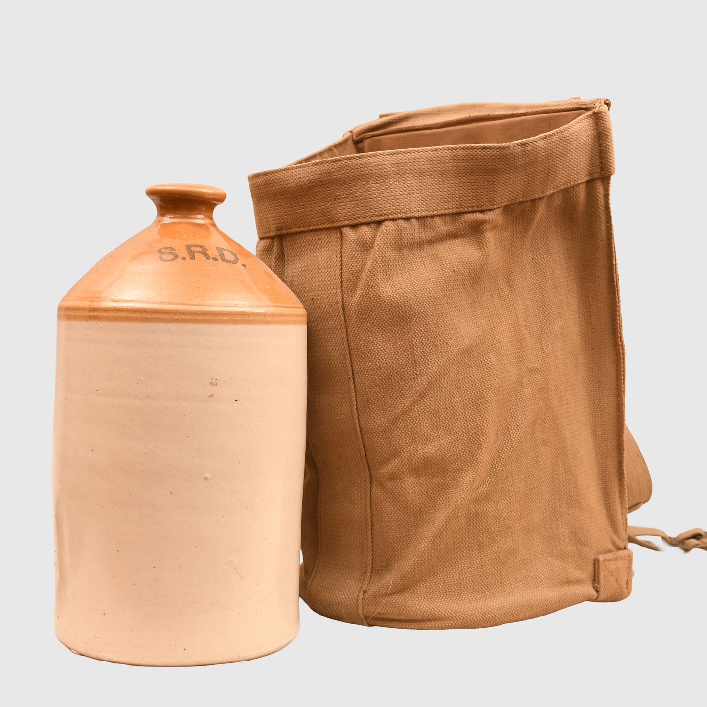 BRITISH WWII SOUP CONTAINER WITH RARE WEBBING CARRIER