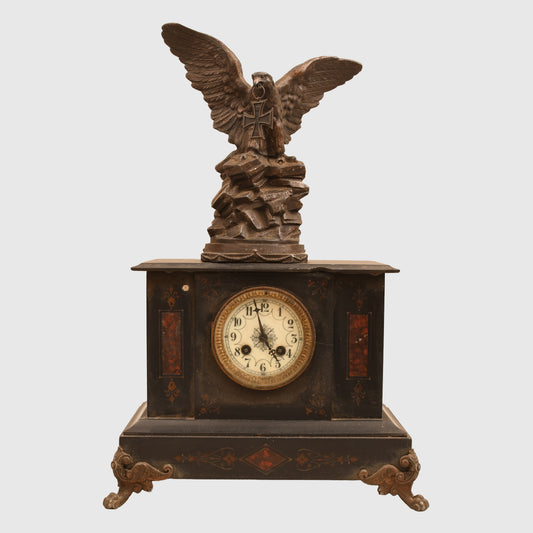 GERMAN WWI EAGLE ON A ROCK WITH IRON CROSS IN ITS BEAK CLOCK