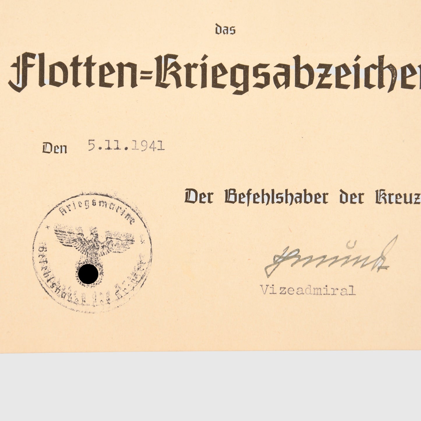 GERMAN WWII KRIEGSMARINE HIGH SEAS FLEET BADGE CITATION - CRUISER KOLN