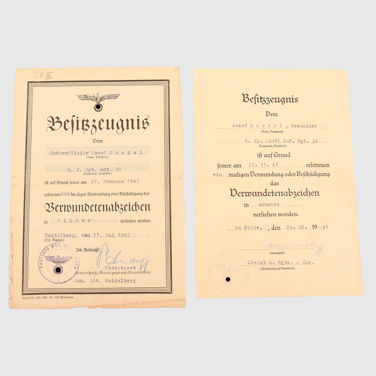 GERMAN WWII ARMY INFANTRY GRENADIER REGIMENT CITATION GROUP