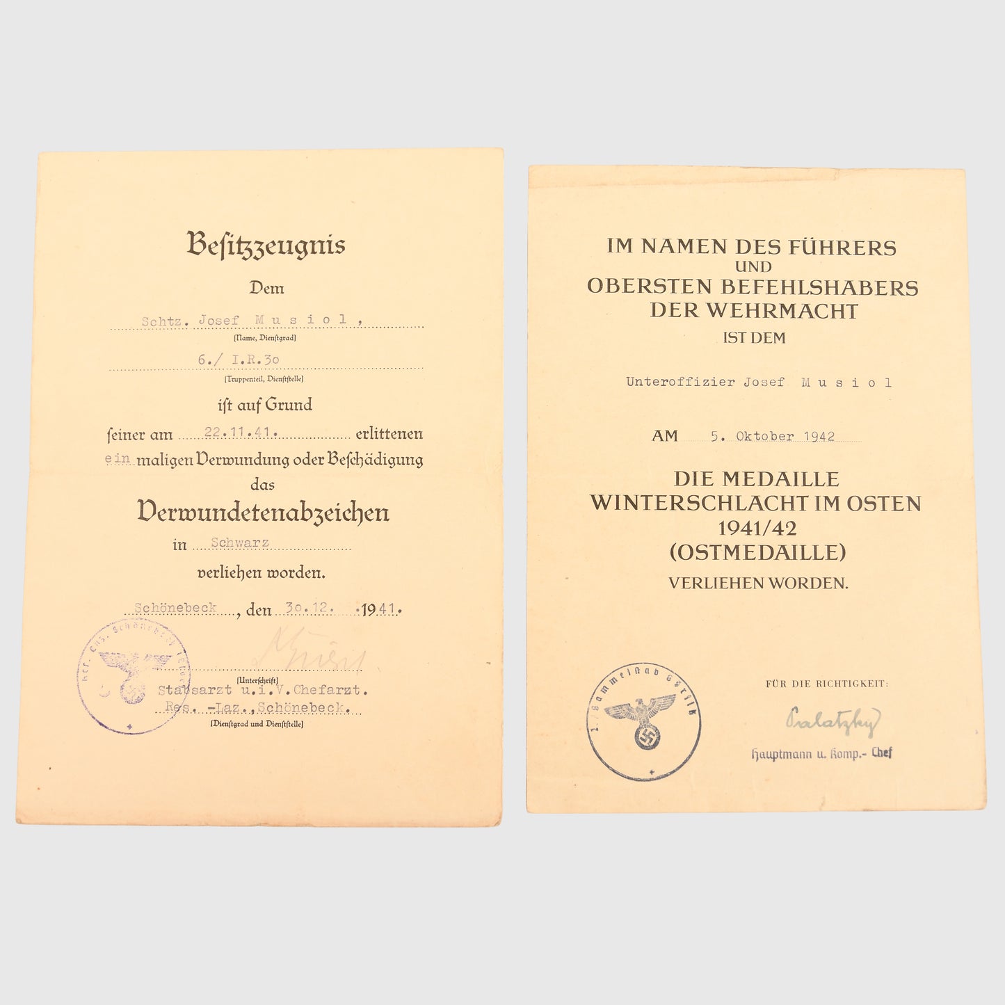 GERMAN WWII ARMY INFANTRY GRENADIER REGIMENT CITATION GROUP