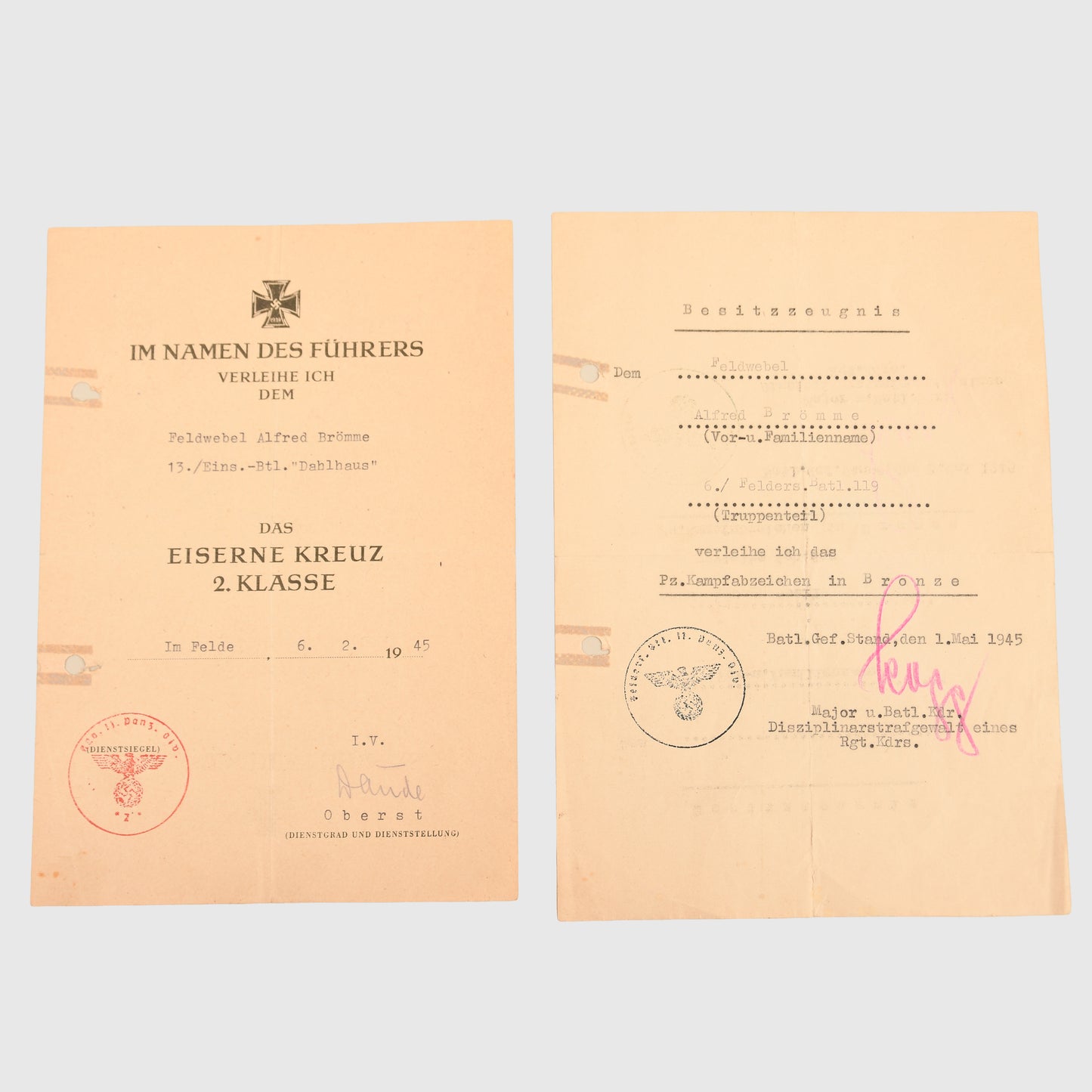 GERMAN WWII ARMY INFANTRY GRENADIER REGIMENT CITATION GROUP