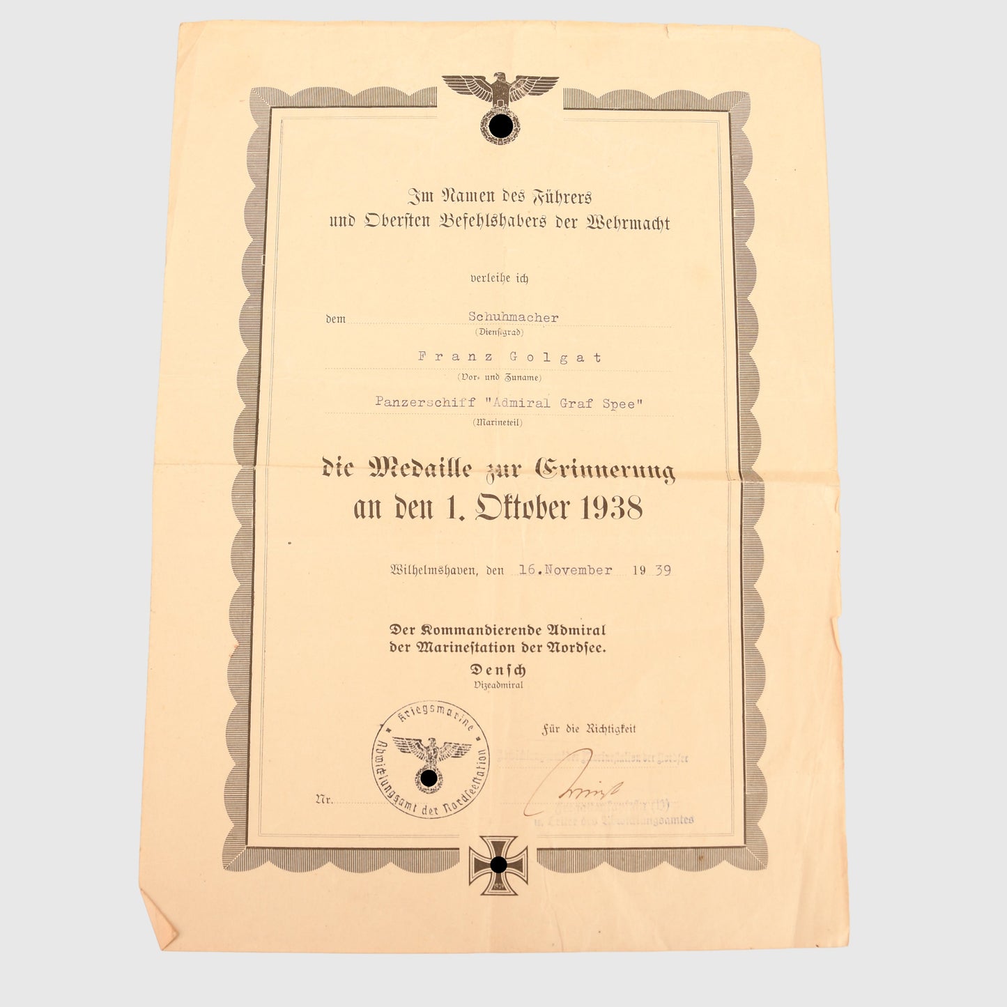 GERMAN WWII GRAF SPEE SAILORS DOCUMENTS