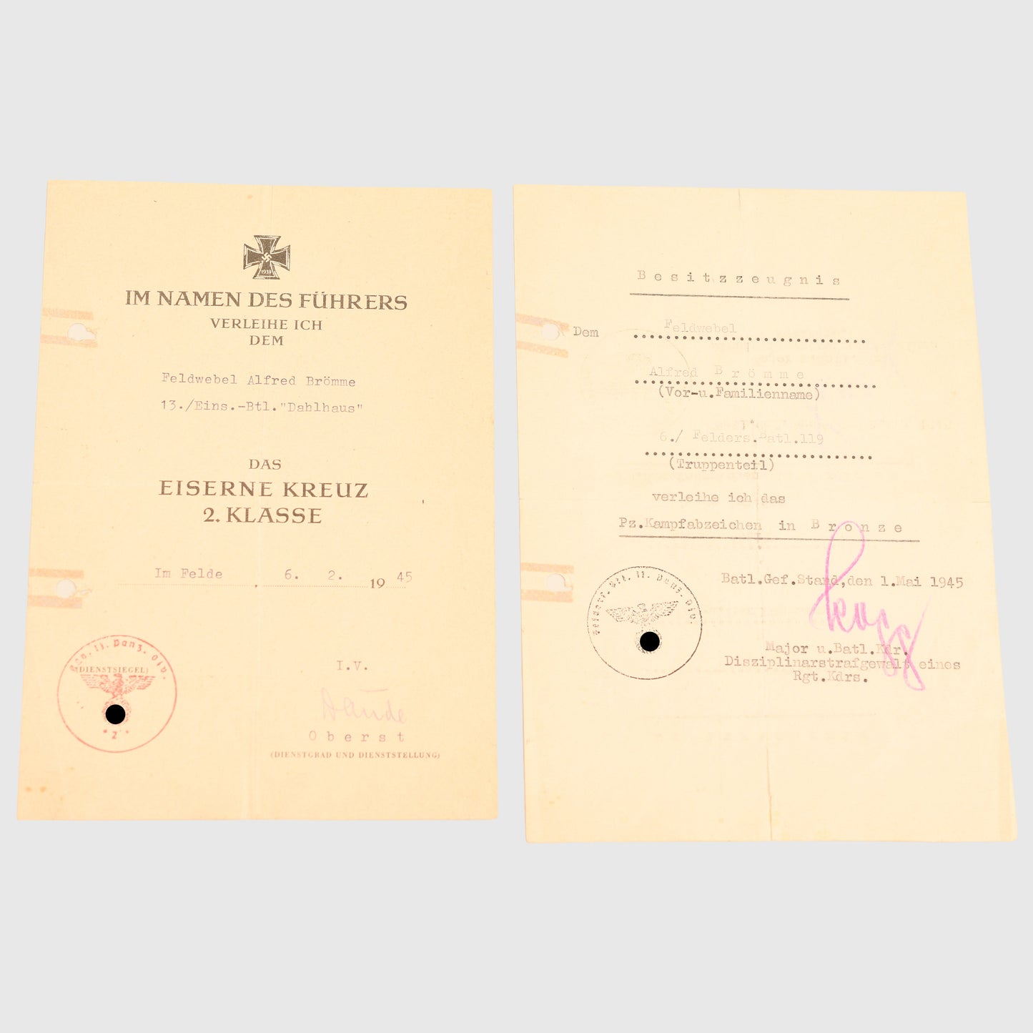 GERMAN WWII A PUNISHMENT BATTALION CITATION