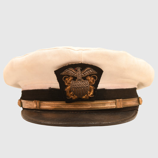 US WWII WHITE TOP NAVAL OFFICERS VISOR CAP