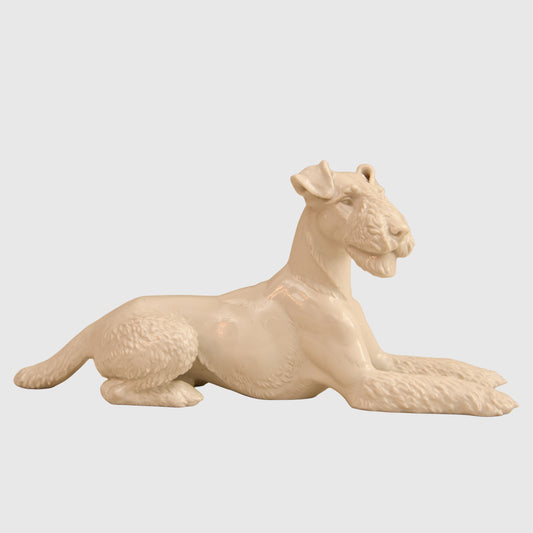 German WWII White Porcelain Allach Lying Down Fox Terrier