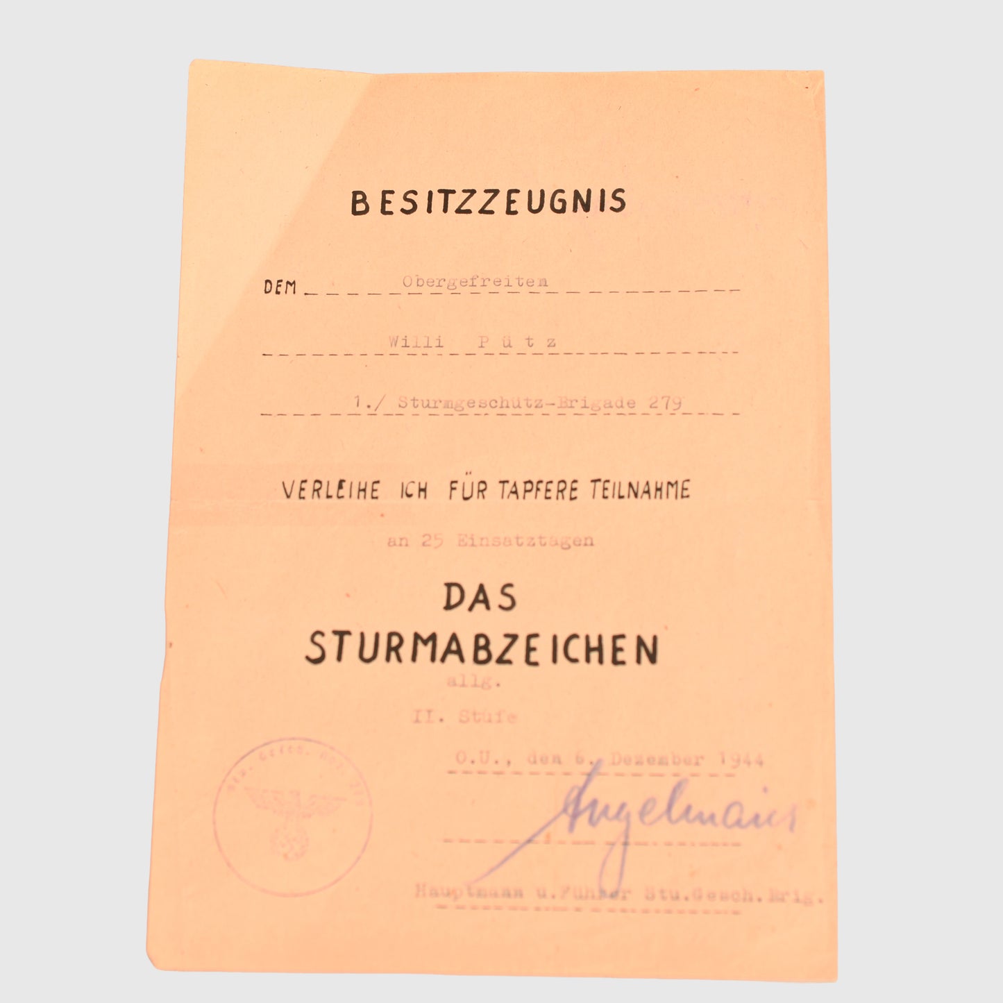 German WWII Assault Gun 25 Actions Document Grouping