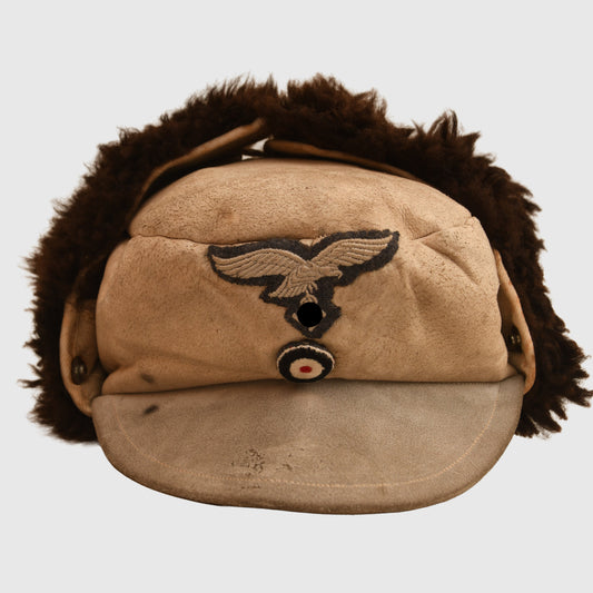 German WWII Luftwaffe Winter Hat with Brown Fur Lining