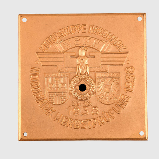 GERMAN WWII MOTOR GROUP NORDMARK SQUARE GILDED PLAQUE