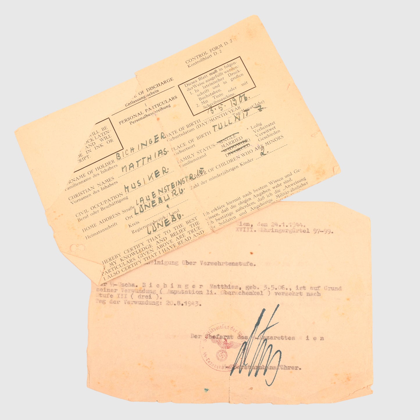 GERMAN WWII SS PAPERWORK GROUPING