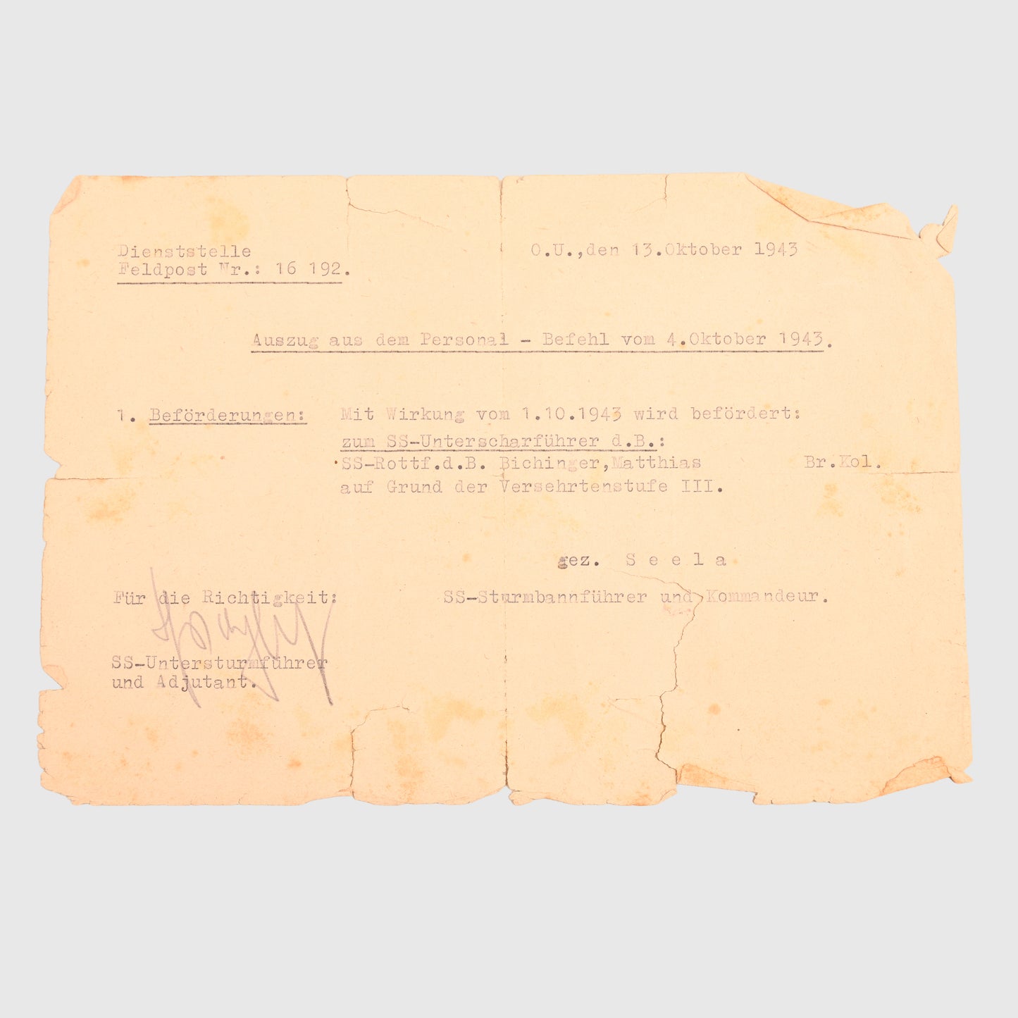 GERMAN WWII SS PAPERWORK GROUPING