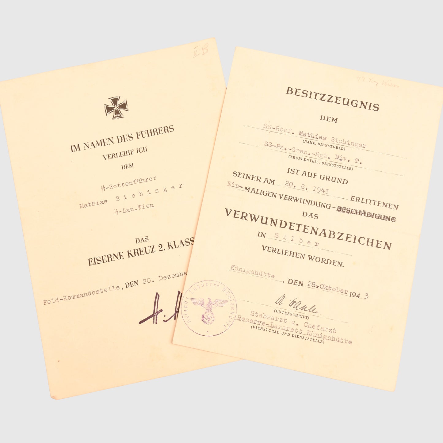 GERMAN WWII SS PAPERWORK GROUPING