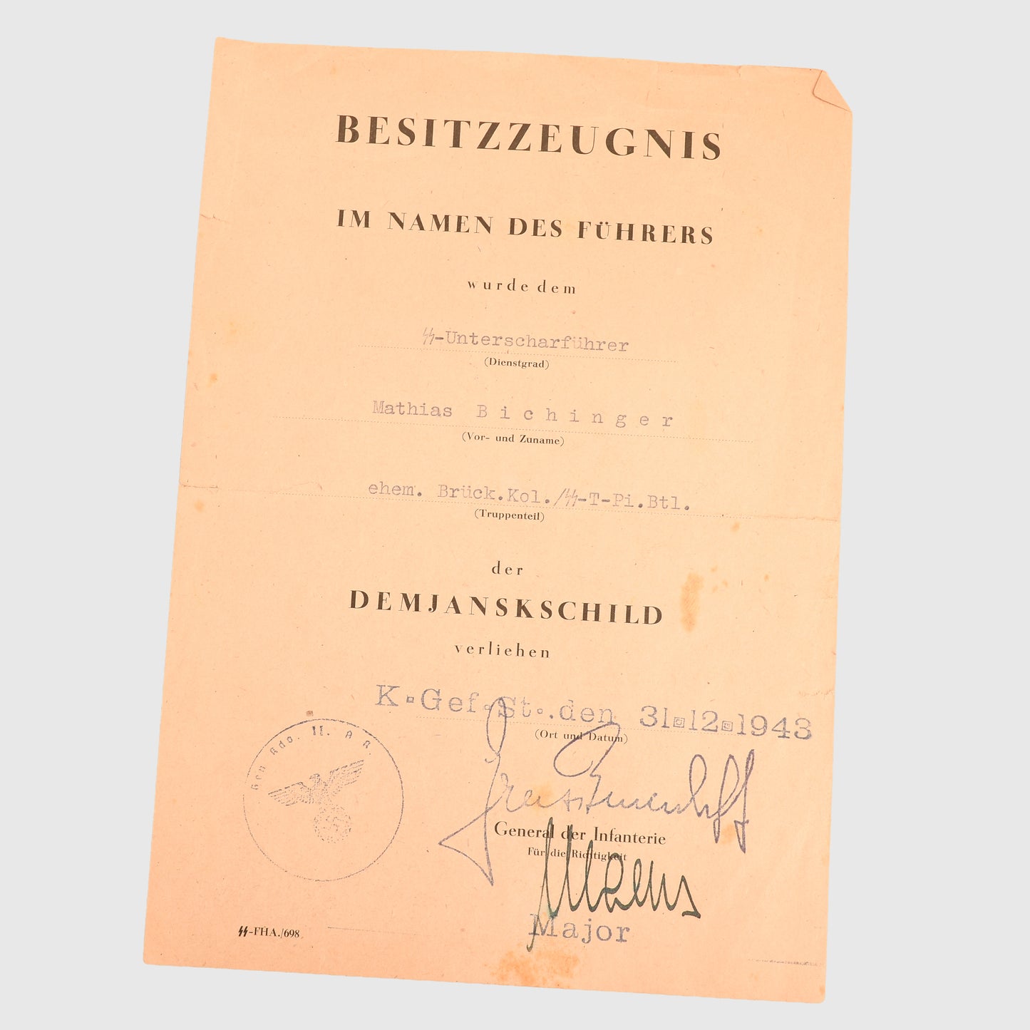 GERMAN WWII SS PAPERWORK GROUPING