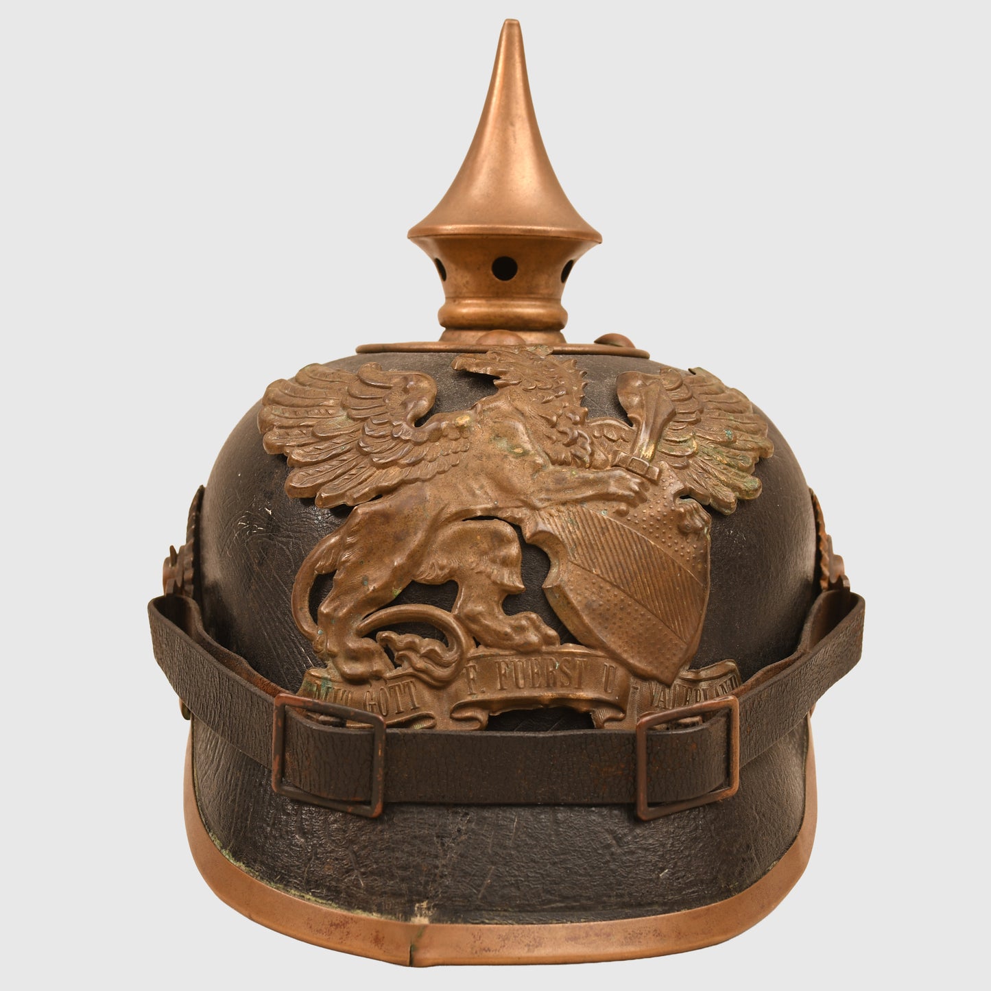 GERMAN WWI BADEN ENLISTED RANKS ALL LEATHER PICKELHAUBE
