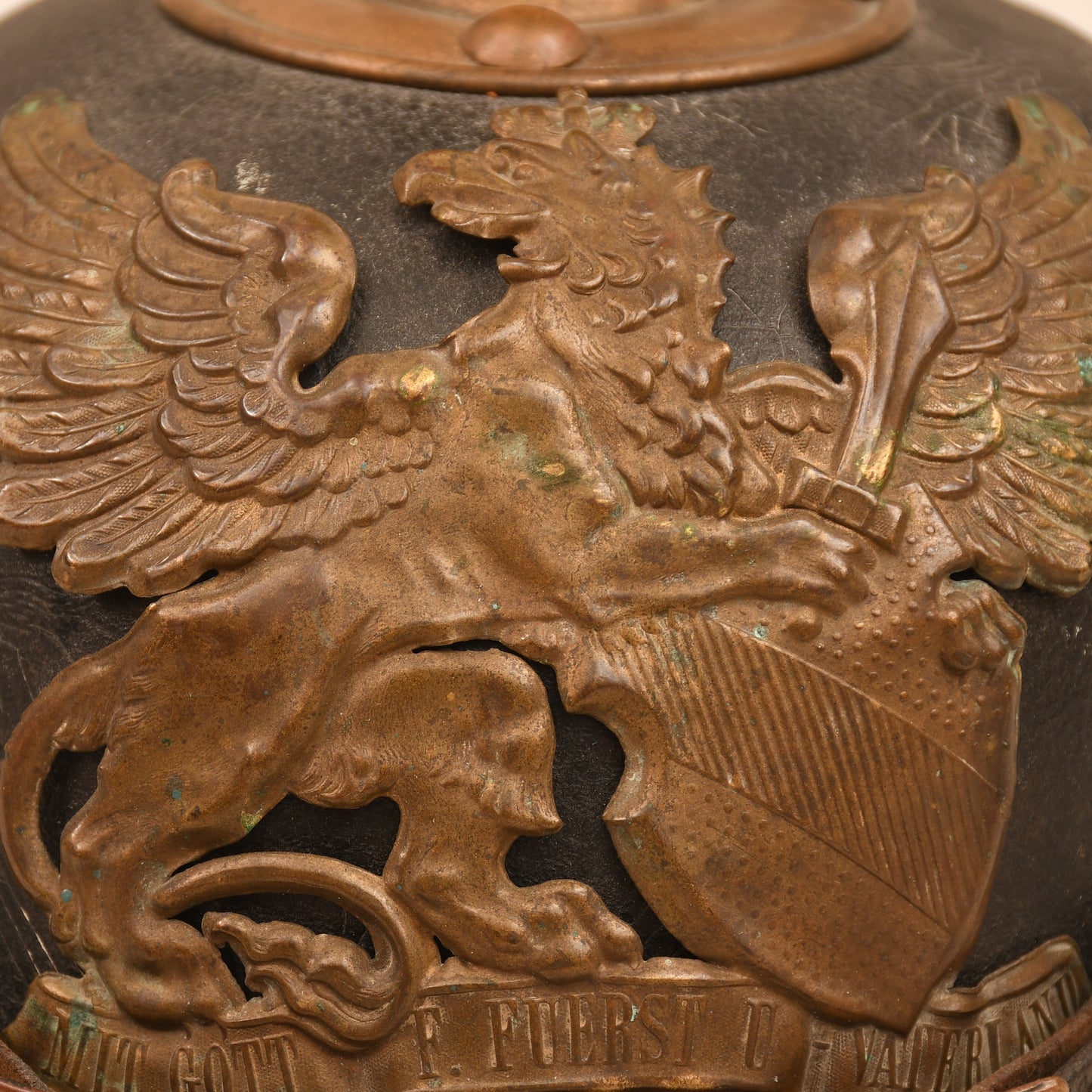 GERMAN WWI BADEN ENLISTED RANKS ALL LEATHER PICKELHAUBE