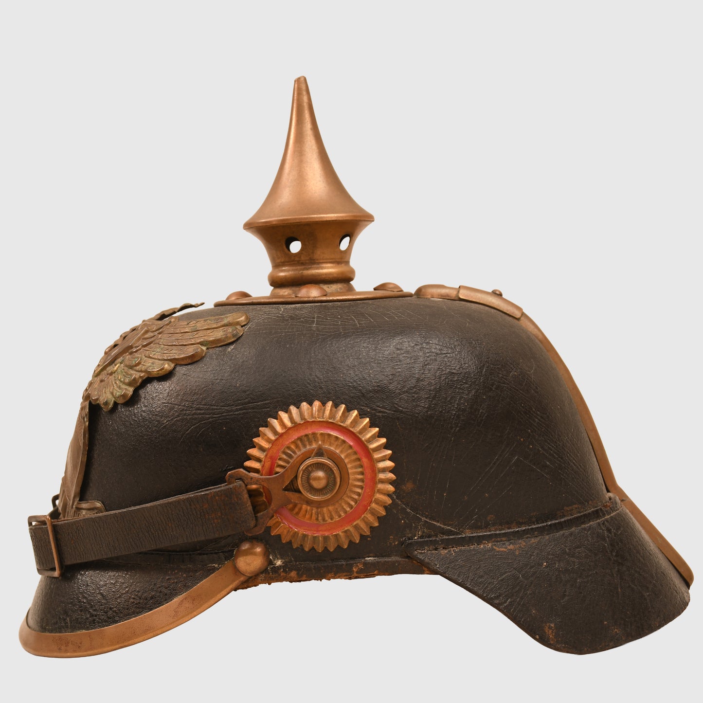 GERMAN WWI BADEN ENLISTED RANKS ALL LEATHER PICKELHAUBE