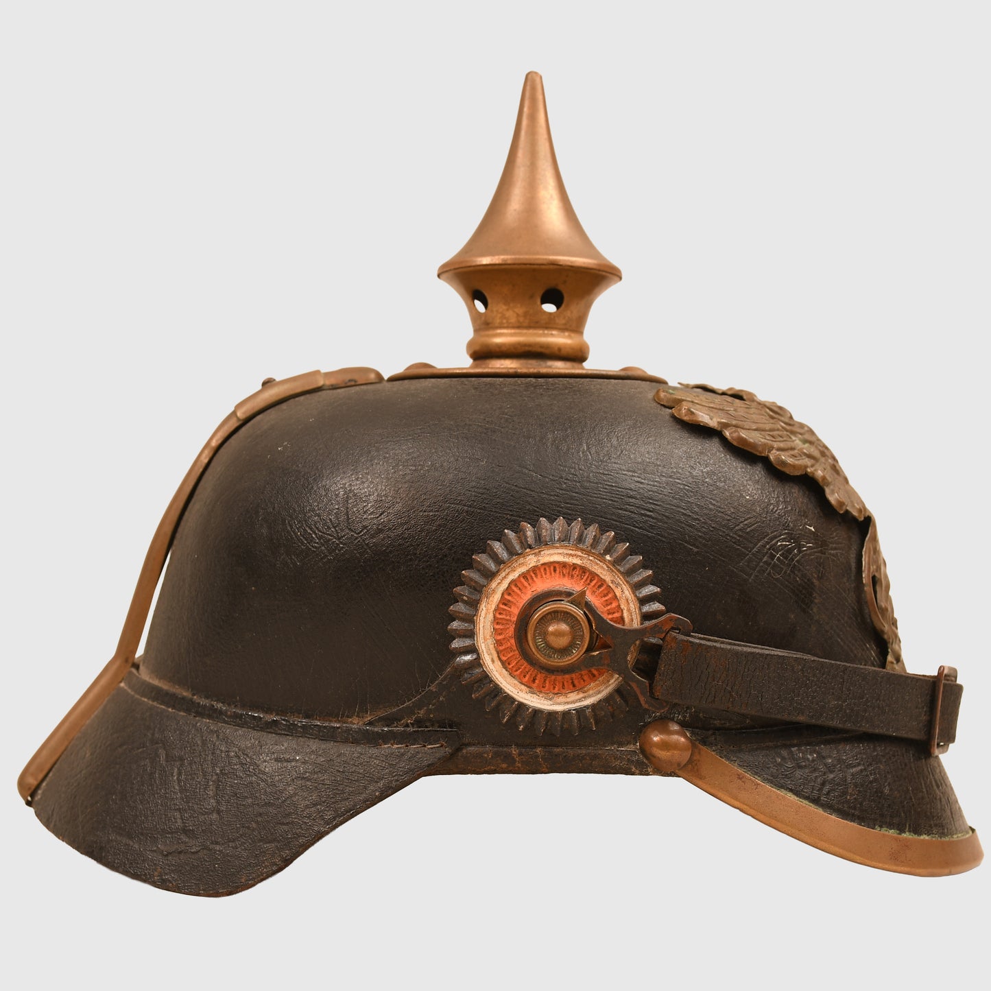GERMAN WWI BADEN ENLISTED RANKS ALL LEATHER PICKELHAUBE