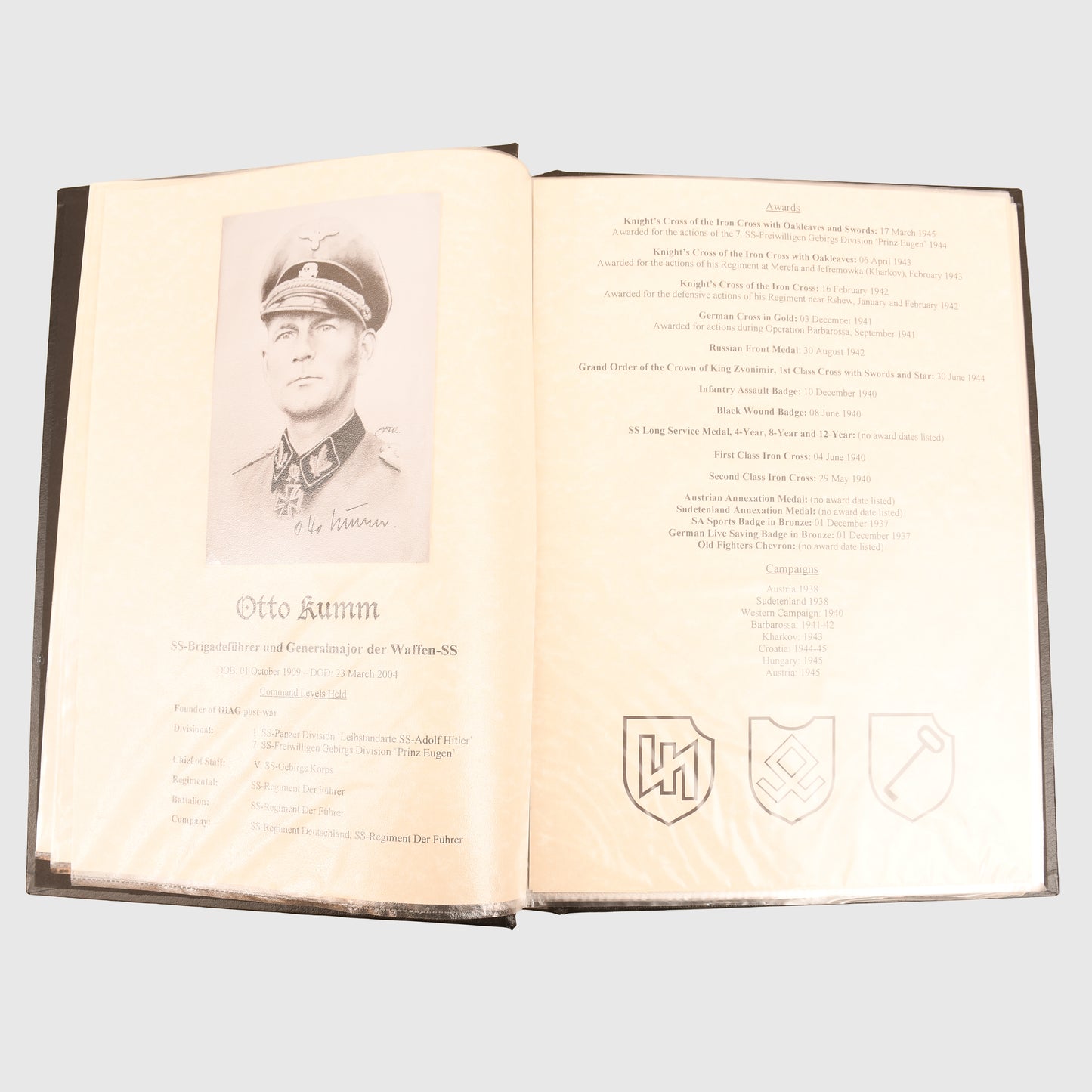 KNIGHTS CROSS HOLDERS OF THE SS SIGNATURE FOLDER